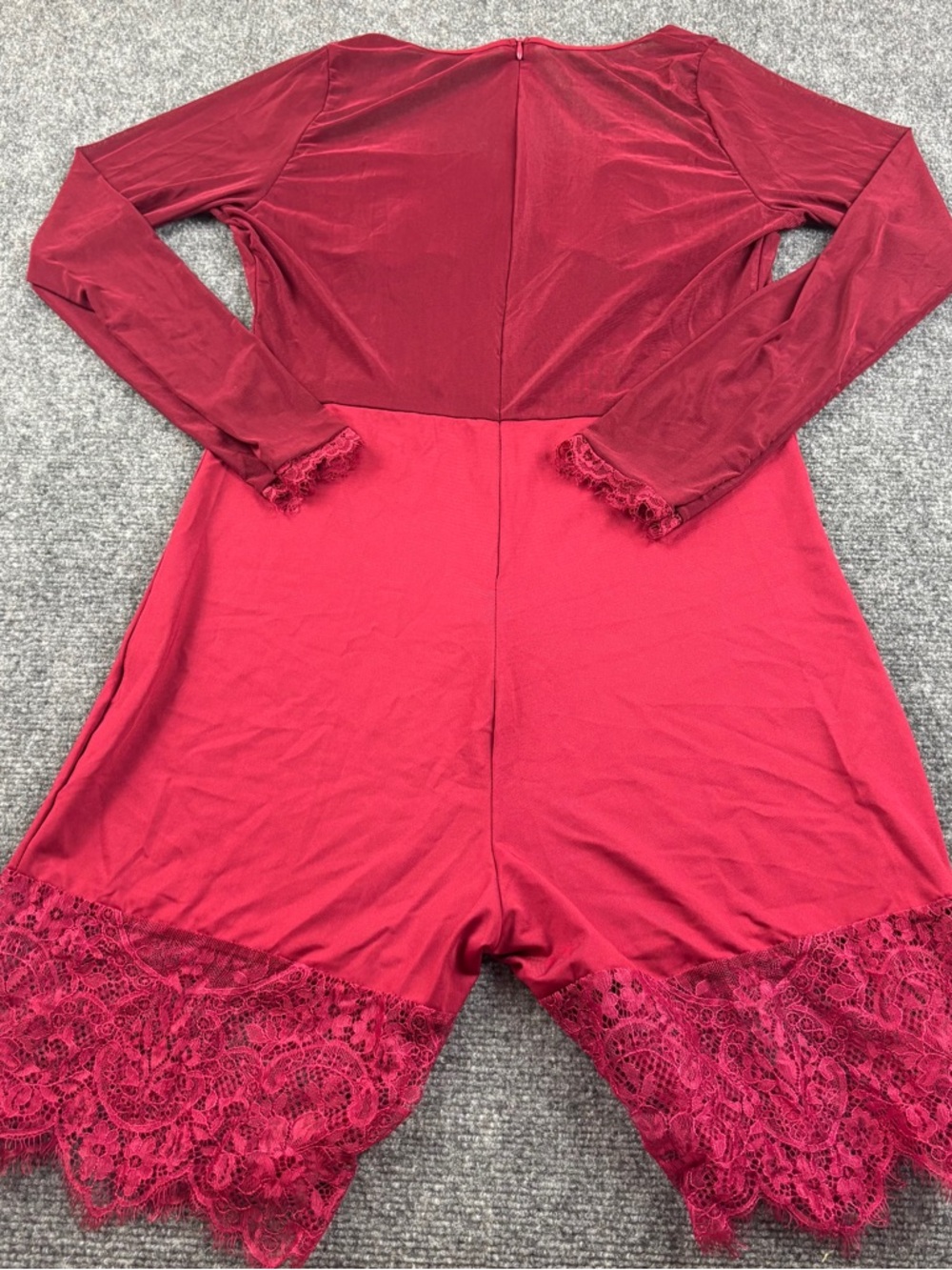 Red Long Sleeve Mesh Corset Bodice Romper Lingerie Lace size: Medium - Picture 3 of 7